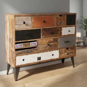 Mueble de Salón de Estilo Industrial Vintage en Madera Maciza de Mango con 5+ Cajones, Estilo Rústico, Multicolor - Product Image 2