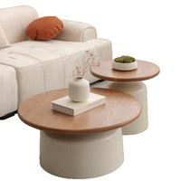 Table basse ronde en bois de style moderne du XXe siècle, ensemble de 2 tables à thé minimalistes, meubles de salon décoratifs