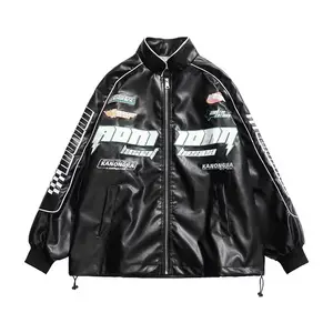 Men's Loose Embroidered Jacket for Spring and Autumn New Casual PU Leather Coat with Casual Motorcycling Inspirations