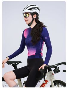 Jersey de Ciclismo de Invierno para Mujer con Logotipo Personalizado, Diseño Abstracto y Patrón de Curvas Degradadas, Cierre Completo, Manga Larga, para Bicicleta de Carretera y MTB - Product Image 5