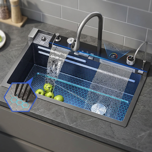 Fregadero de Cocina Moderno de Acero Inoxidable Negro con Cascada, Grifo Inteligente con Luz LED y Soporte para Vasos - ¡Lo Más Nuevo! - Product Image 3