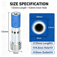 Buse de sablage Venturi ultra-mini 135 mm, trou intérieur 6,4 mm, revêtement intérieur en carbure de tungstène, usinage CNC, aluminium, caoutchouc bleu