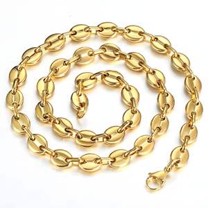 男性用カスタムデザインパーソナリティステンレス鋼ジュエリーチェーン耐久性のあるIP金メッキ幅11mmコーヒー豆リンクチェーンネックレス - Product Image 6