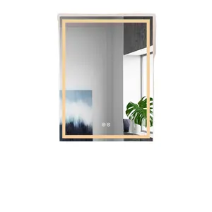 Smart mirror led luminous touch screen anti-fog with light bathroom square mirror toilet wall mounted makeup bathroom mirror