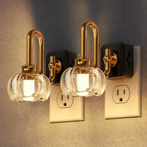 ไฟกลางคืน LED แบบเสียบปลั๊ก พร้อมเซ็นเซอร์ตรวจจับแสงอัตโนมัติ รูปทรงฟักทอง ปรับความสว่างได้ 1 วัตต์ สไตล์วินเทจ สำหรับห้องนอน ห้องโถง ห้องน้ำ - Product Image 1