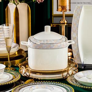 Nuevo juego de vajilla de porcelana de hueso de alta temperatura para el hogar de lujo, cuenco de palillos ligeros de lujo para juegos de vajilla de inauguración de la casa - Product Image 3