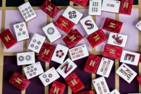Jeu de Mahjong américain rouge, collection HAUS, en acrylique, luxueux et élégant, jeu de table, cadeau adapté aux joueurs, casino, jeu d'argent