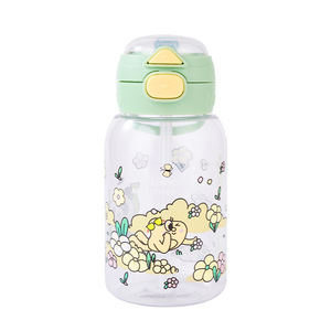 ขวดน้ำเด็กพร้อมหลอดดูด ฝาเปิดแบบพลิกขึ้น ลายการ์ตูน ปลอดสาร BPA ผลิตจากพลาสติก สำหรับเด็กนักเรียน - Product Image 5