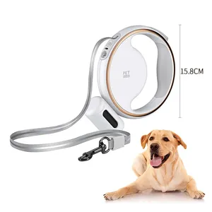 Manufacturer wholesale black white 3M dog round retractable leash with LED light