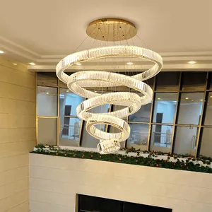 モダンで豪華な家の装飾ラウンドサークルペンダントランプシャンデリアホテルロビーハンギング照明ゴールドクリスタルLED90ファヌーライト