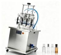 Machine de remplissage de parfum semi-automatique à 4 têtes, équipement de remplissage de liquides à 4 têtes, emballage métallique, 220V, scellage et emballage