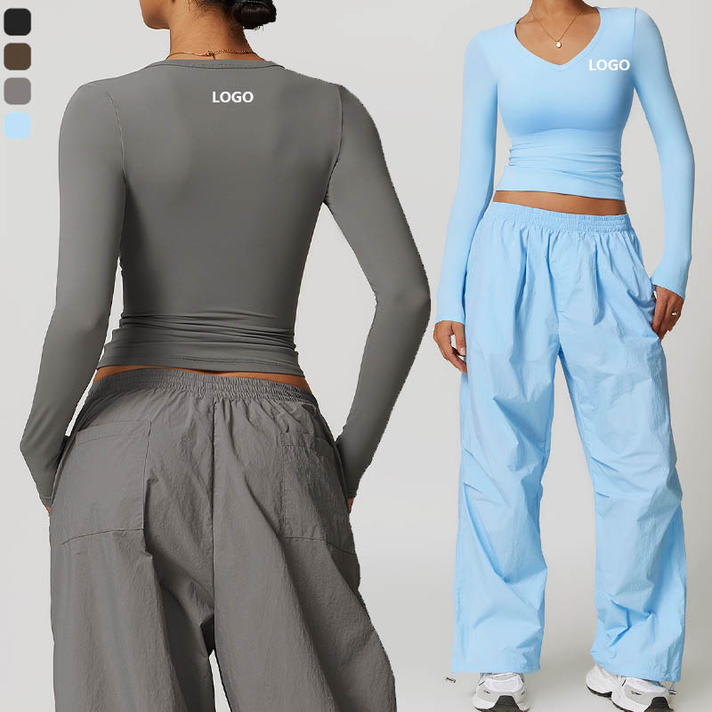 G Top-DCX8694-2 Long Sleeve Wholesale Sportswear V Neck Custom Slimming Yoga Sports Gym Top for Women