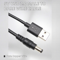 Câble Pigtail USB 2.0 A Mâle vers Fils Nus Dénudés à 2 Broches, 1m, PVC, Haute Qualité, pour Lumières LED, Lampes, Ventilateurs, Recharge
