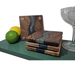 Black Walnut Wood Trivet Cobblestone Table Mat Burnt Finish Rubber Feet <b>Drink</b> <b>Coaster</b> for Kitchen Dining - Product Image 1