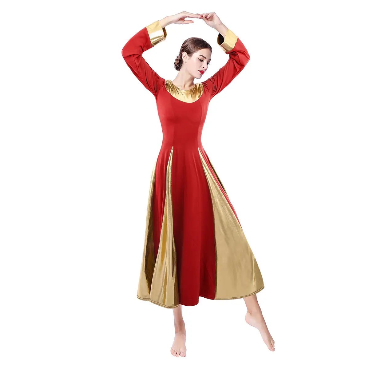 여성 도매 댄스 의류 볼룸 댄스 착용 긴 소매 라틴 꽉 맞는 댄스 드레스