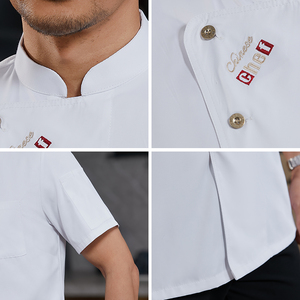 Chaqueta de Chef Los Hombres de manga corta de alta calidad cocina trabajo uniforme camisa tela de seda hielo restaurante Chef abrigo - Product Image 4