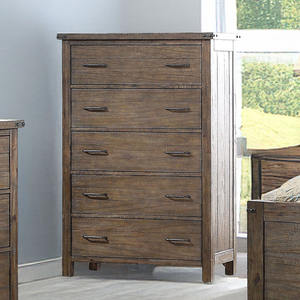 Table de chevet industrielle rustique à 3 tiroirs avec poignées simples et accents en métal riveté, finition bois vieilli - Product Image 3