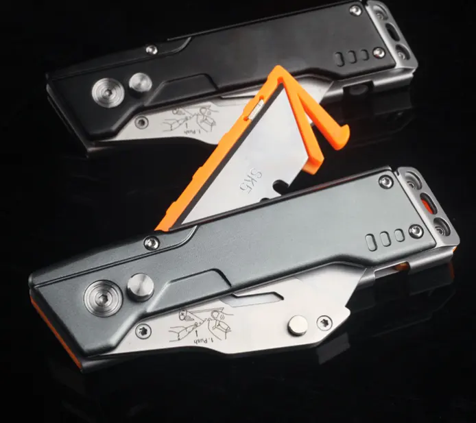 New Design Aluminium Handle Knife Cutter Folding Heavy Duty Utility Knife with SK5 Blades