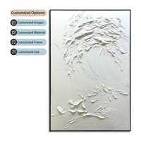 Peinture à l'huile abstraite blanche 3D à texture épaisse, motif vague, peinte à la main, minimaliste, sur toile verticale, décoration d'entrée de maison