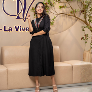 High Quality Durable Stylish Chic <b>Black</b> Linen <b>Button</b>-<b>Down</b> Midi <b>Dress</b> Elegant for Women - Product Image 2