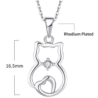 Collier avec pendentif chat en argent sterling S925, plaqué rhodium, zircone cubique, bijoux mignons pour animaux, cadeau pour filles, fiançailles, mariage