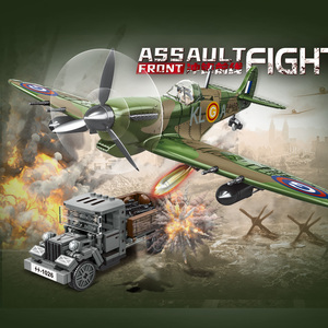 Ensemble de briques de construction de chasseur Spitfire de <span class=keywords><strong>la</strong></span> Seconde <span class=keywords><strong>Guerre</strong></span> mondiale, jouet de construction de l'armée aérienne, kit de construction de camion de <span class=keywords><strong>la</strong></span> Seconde <span class=keywords><strong>Guerre</strong></span> mondiale avec figurines - Product Image 3