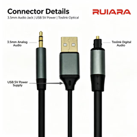 Câble convertisseur audio analogique 3,5 mm vers optique Toslink, mâle vers mâle, alimentation USB 5V, adaptateur audio numérique pour barre de son et amplificateur