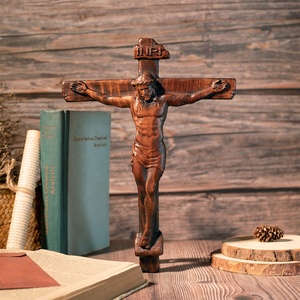 Crucifix en <span class=keywords><strong>bois</strong></span> sculpté à la main, crucifix de Jésus-Christ, décoration de table ou d'art mural - Product Image 2
