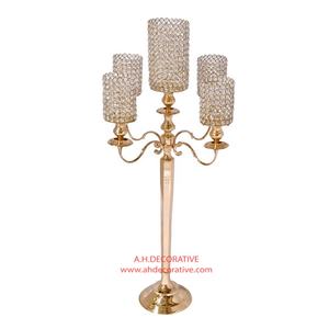 Candelabro cuadrado pequeño de metal de 4 brazos con gotas de cristal hecho a mano respetuoso con el medio ambiente color personalizado para la decoración del hogar y la boda - Product Image 6