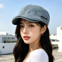 Gorra Newsboy de Mezclilla Desgastada Estilo Americano para Mujer, Primavera-Verano, Nueva, Vintage, Estiliza el Rostro, Versátil, Reversible