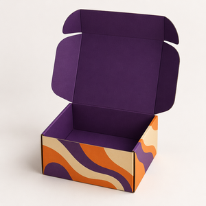 Scatola di Cartone Ondulato Personalizzata con Logo, Stile Y2K Retrò, Arancione e Viola, Stampa a Colori su Entrambi i Lati, Goffratura per <span class=keywords><strong>Abbigliamento</strong></span> - Product Image 1