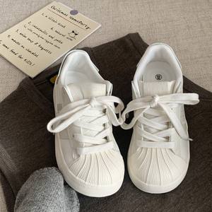 Women's New Korean Retro Shell Toe White Sneakers Versatile Lace-up Casual Sports Shoes <b>Trainer</b> Shoes - Product Image 2