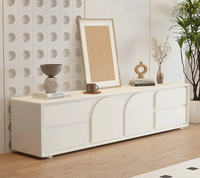Meuble TV Crème Écologique au Design Simple et Moderne, Minimaliste, sur Pied, en Panneau Artificiel pour Salon et Chambre