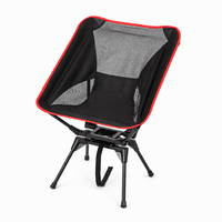 Chaise de camping pliable portable, cadre en aluminium, tissu Oxford, dossier en maille, design minimaliste décontracté, noir avec bordure rouge