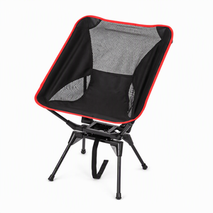 Chaise de camping pliable portable, cadre en aluminium, tissu Oxford, dossier en maille, design minimaliste décontracté, noir avec bordure rouge - Product Image 1