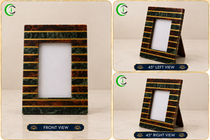 กรอบรูปหินอ่อนสีแดงเขียวพรีเมียม CCI ขนาด 9 นิ้ว พร้อมงานฝังทองเหลืองประณีต กรอบรูปหินสวยหรูสำหรับตกแต่งบ้าน - Product Image 2
