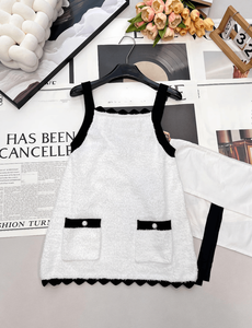 ชุดเดรสผ้าถักแขนกุดสำหรับผู้หญิง, เสื้อจั๊มเปอร์ทรงเอแต่งขอบสแกลลอปพร้อมกระเป๋าด้านหน้า, เสื้อถักนิตติ้งเนื้อนุ่มสำหรับใส่ในชีวิตประจำวัน - Product Image 3