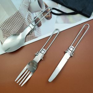 <span class=keywords><strong>Vajilla</strong></span> de viaje portátil, juego de cubiertos plegables de acero inoxidable, cuchara, cuchillo y tenedor con bolsa de almacenamiento para acampar, Picnic al aire libre - Product Image 4