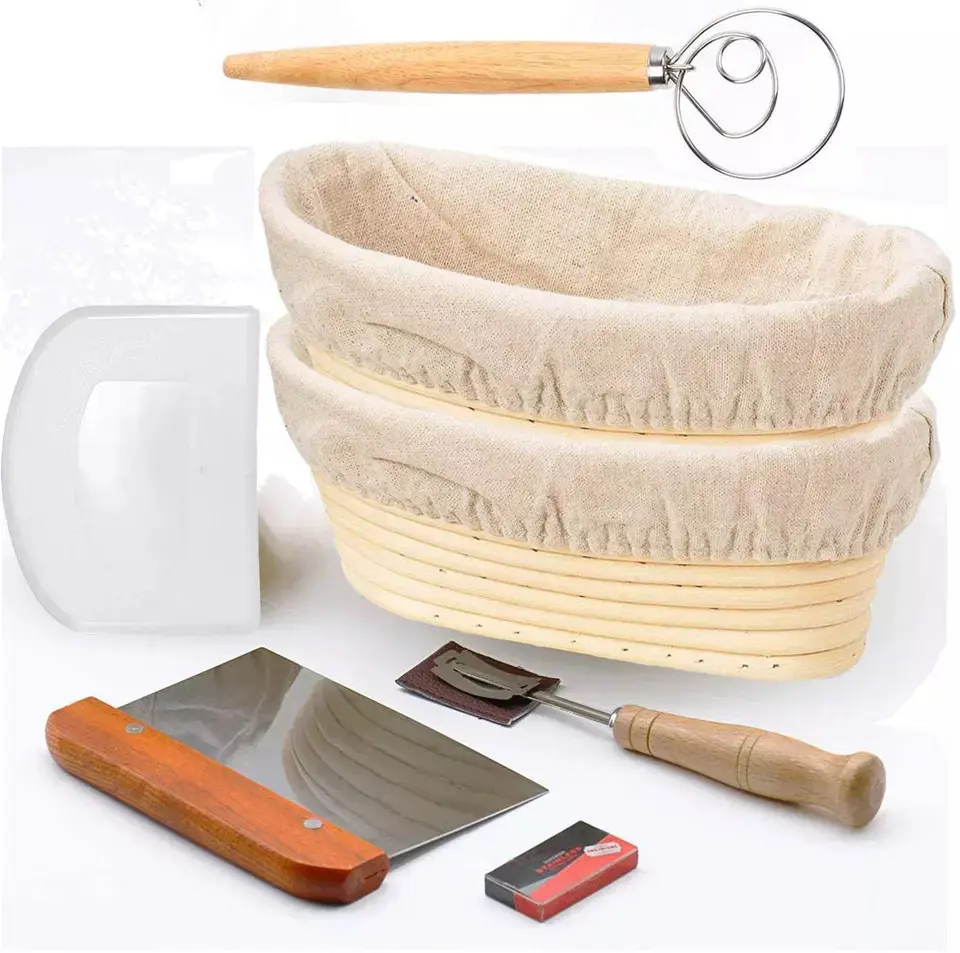 Cesta de rattan para fermentação de pão, cesto redondo de massa de cozimento, materiais de suprimento oval para fermentação de pão