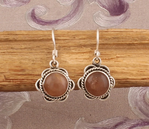 Gold Plated 925 Sterling Silver Peach <b>Moonstone</b> Gemstone Designer Handmade Flower Hoop <b>Earrings</b> for Valentine's Day - Product Image 2