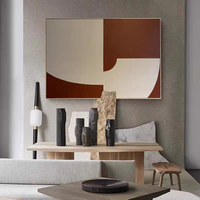 Grande peinture murale Wabi Sabi de couleur neutre, beige et terre cuite, art mural minimaliste, texture brune, peinture à l'huile abstraite géométrique