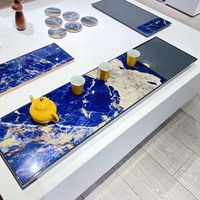 Cloisonné bleu de luxe, marbre brossé, design moderne imperméable pour salle de bain, cuisine et villas, intérieurs haut de gamme