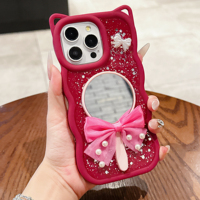 TPU mignon chat oreille vague bord Anti-chute dessin animé accessoires de protection avec miroir coque de téléphone pour Iphone 17 AIR Samsung S25 FE