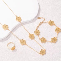 Ensemble de 3 pièces : Collier long, bracelet et bague à motif floral – Parures de bijoux de marque de créateur tendance pour femmes – Fournisseurs avec assurance commerciale