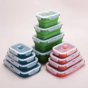 Siliconen Bento Box Opvouwbare Voedselopslagcontainer Vierkant Bpa Gratis Siliconen Opvouwbare Lunchbox Set