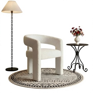 Chaise de salle à manger moderne avec accoudoirs en fausse fourrure Sherpa - Confortable pour la salle à manger/la cuisine/le salon/la réception - Meubles de maison - Product Image 2