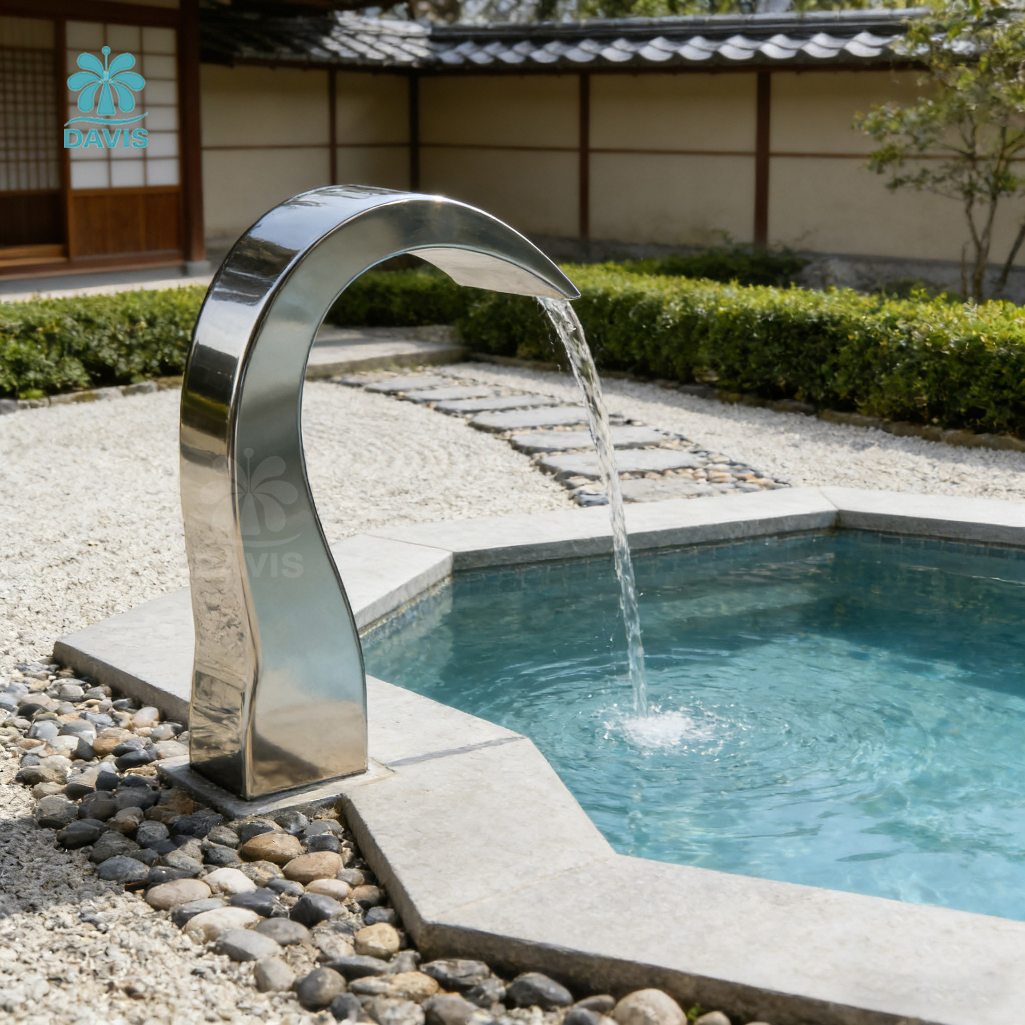 Davis Stainless Steel Pool Fountain Cascade Waterfall Multicolored LED Lights Music/PLC Control for Swimming Pool Decoration