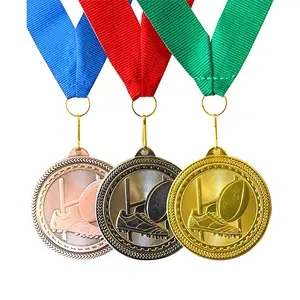 프로모션 하이 퀄리티 골동품 니켈 3d 럭비 트로피 빈 스포츠 메달 리본