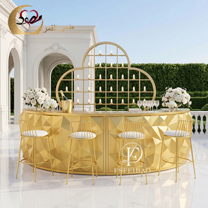 Half Moon Shape Gold Contemporary Metal <b>Bar</b> Counter <b>Table</b> for Hotel Restaurant Party Events - Product Image 1