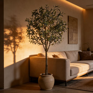 Arbre d'olivier artificiel d'usine, vente en gros, arbre d'olivier en plastique écologique noir pour décoration intérieure avec un aspect naturel - Product Image 1